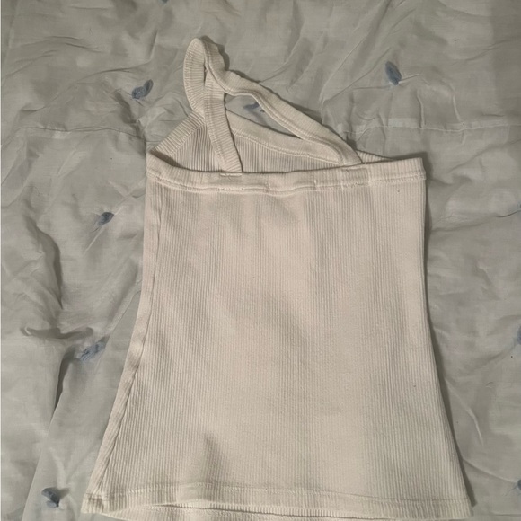 White Ribbed One Shoulder Top - Picture 2 of 2